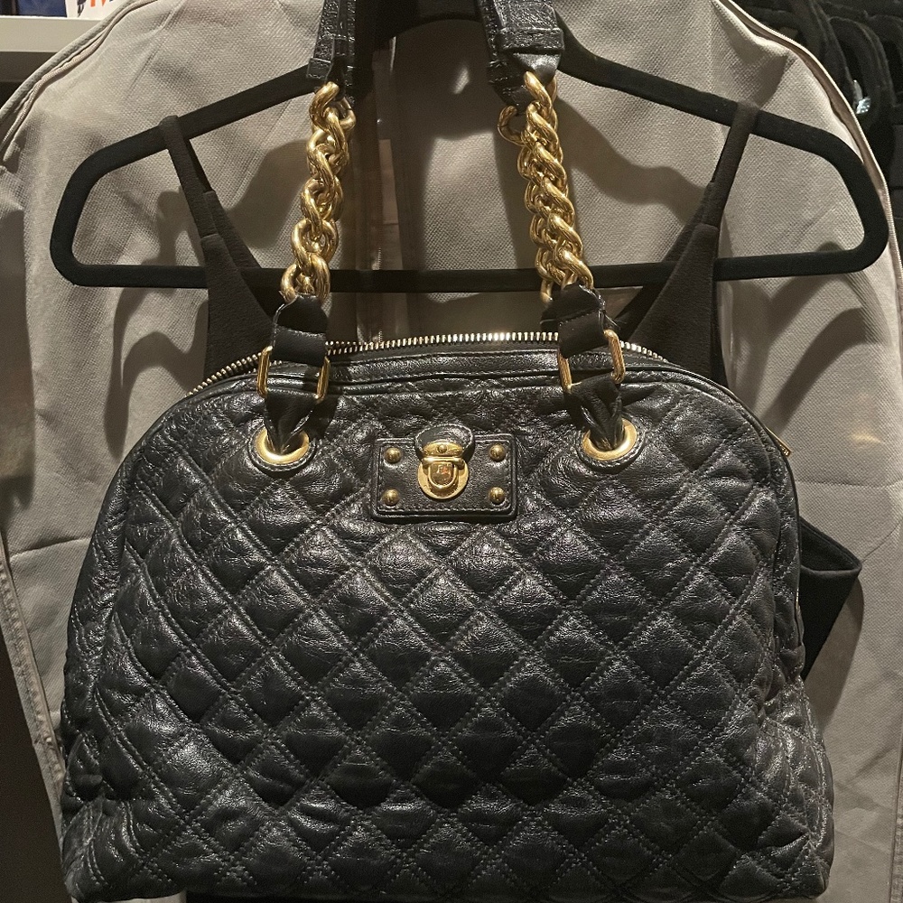 MARC JACOBS Karlie Quilted Leather Satchel – Gold Hardware, Authentic